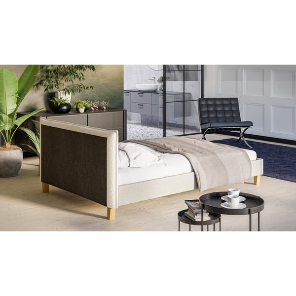 Krémová čalouněná dvoulůžková postel s roštem 140x200 cm Tina – Ropez-image-3