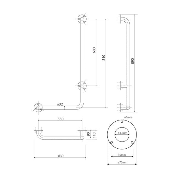 Nástěnné ocelové madlo do koupelny 63 cm Handicap Right – Sapho-image-2