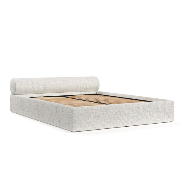 Krémová čalouněná dvoulůžková postel s úložným prostorem s roštem 200x200 cm Solvo – Maison de Rêve