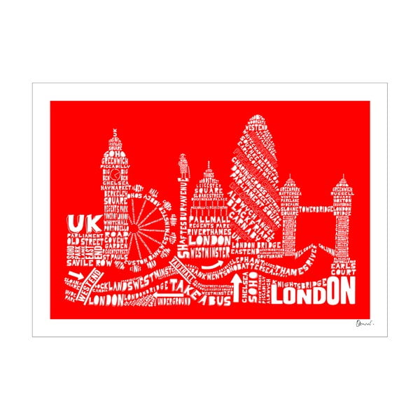 Plakát London Red&White, 50x70 cm