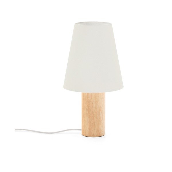 Bílá/v přírodní barvě stolní lampa z kaučukového dřeva s textilním stínidlem (výška 49,5 cm) Marga – Kave Home