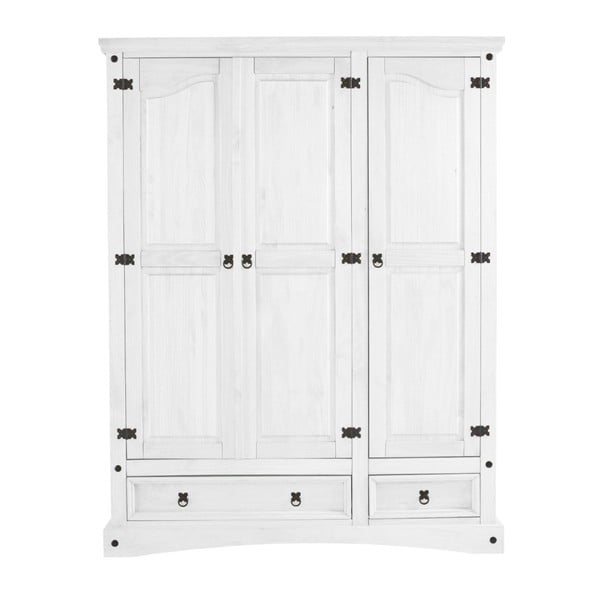 Bílá třídveřová šatní skříň z masivního borovicového dřeva 13Casa Perla