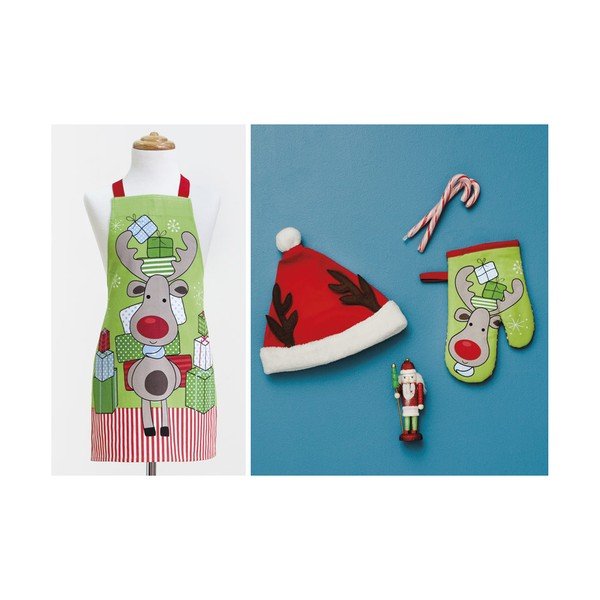 Dětská sada zástěry, čepice a kuchyňské rukavice Love From Santa
