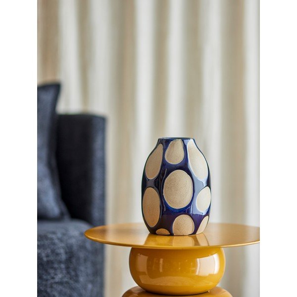 Tmavě modrá/krémová váza z kameniny (výška 20 cm) Bashir – Bloomingville-image-1