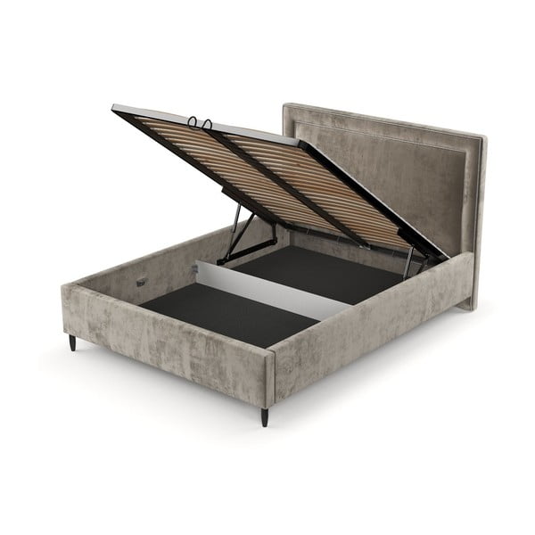 Béžová čalouněná dvoulůžková postel s úložným prostorem s roštem 140x200 cm Baleine – Maison de Rêve-image-4