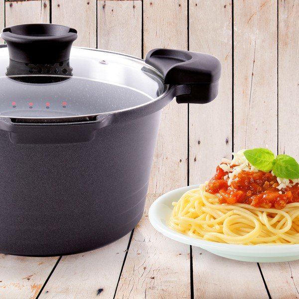 Hrnec s nepřilnavým povrchem Pfluon Granit se skleněnou poklicí Orion Pasta Grande, 5,5 l-image-1