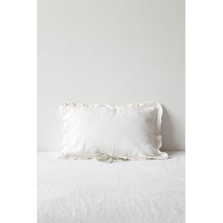 Bílý lněný povlak na polštář s řaseným lemem Linen Tales, 50 x 60 cm