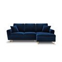 Modrá sametová rozkládací/s úložným prostorem rohová pohovka (pravý roh/s lenoškou) Kyoto – Cosmopolitan Design