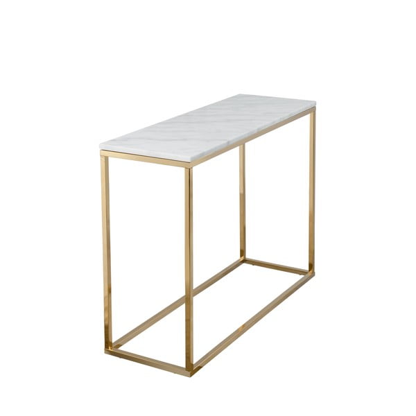 Bílý mramorový konzolový stolek s podnožím ve zlaté barvě RGE Marble, délka 100 cm-image-2
