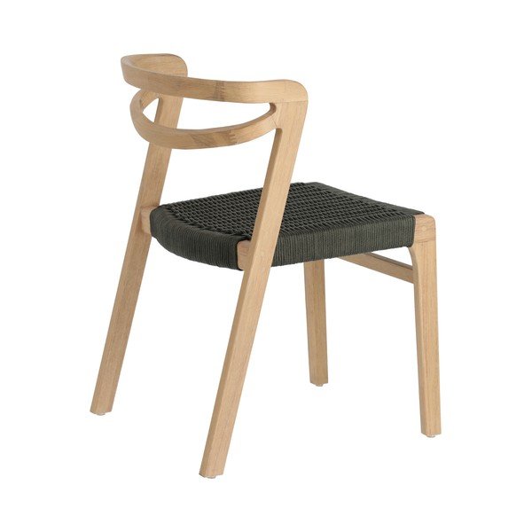 Zahradní židle z eukalyptového dřeva s tmavě zeleným výpletem Kave Home Ezilda-image-3