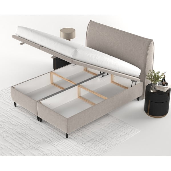 Šedobéžová čalouněná dvoulůžková postel s úložným prostorem 140x200 cm Pearl – Maison de Rêve-image-4