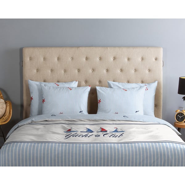 Bílé/modré bavlněné povlečení na jednolůžko 140x200 cm Yachtclub – Good Morning-image-2