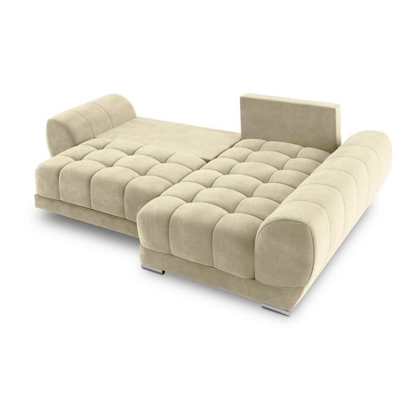 Béžová rozkládací rohová pohovka se sametovým potahem Windsor & Co Sofas Nuage, pravý roh-image-4