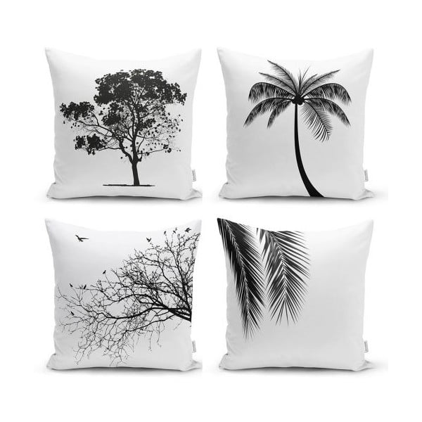 Sada 4 dekorativních povlaků na polštáře Minimalist Cushion Covers Black and White, 45 x 45 cm
