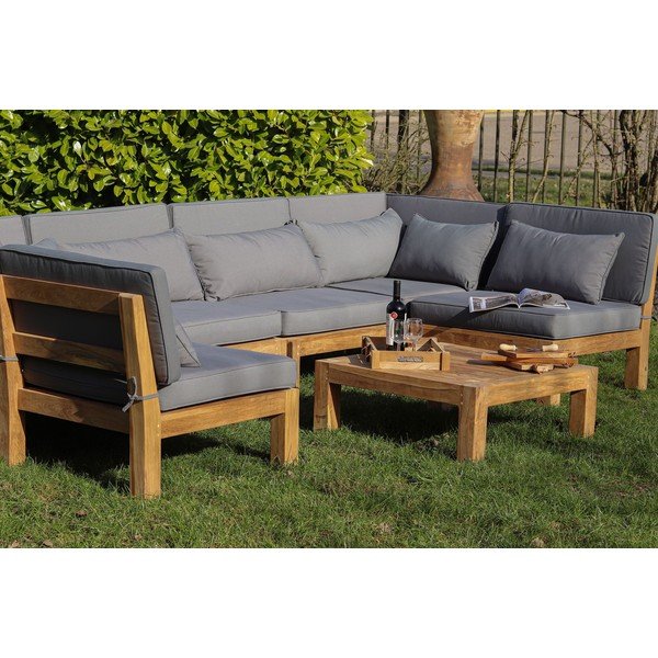 Šedý zahradní lounge set z teakového dřeva pro 6 osob Aruba - HSM collection-image-1
