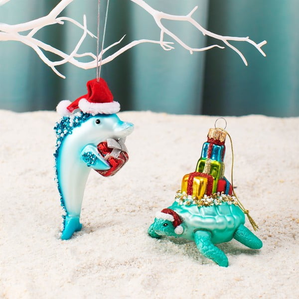 Skleněná ručně vyrobená vánoční ozdoba 12,5 cm Dolphin – Sass & Belle-image-1