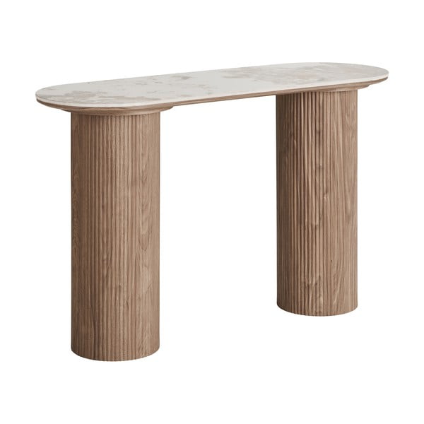 Béžový/v přírodní barvě konzolový stolek s deskou v dekoru mramoru 40x120 cm Athens – House Nordic