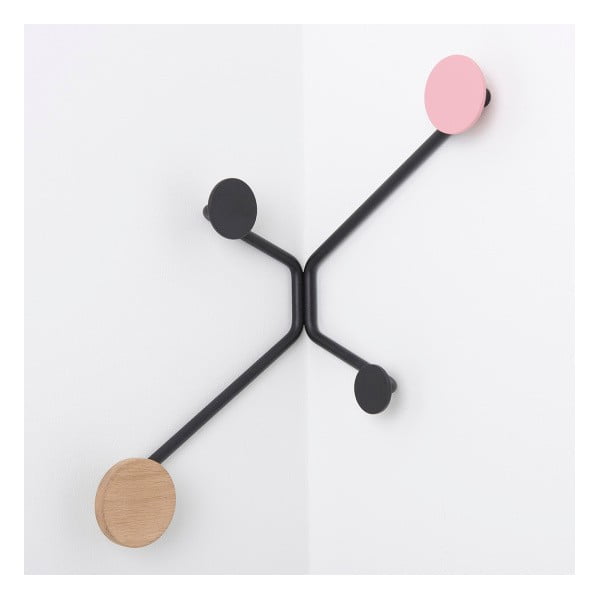 Černý rohový nástěnný věšák s růžovým detailem Gazzda Hook-image-2