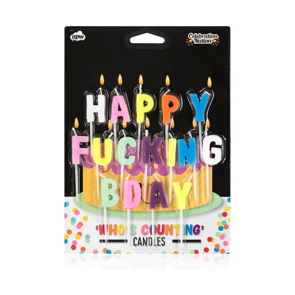 Sada 16 narozeninových svíček na dort NPW Happy Fucking Birthday