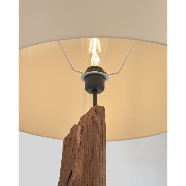 Bílo-hnědá stojací lampa s textilním stínidlem (výška 175 cm) Powell – Kave Home-image-2