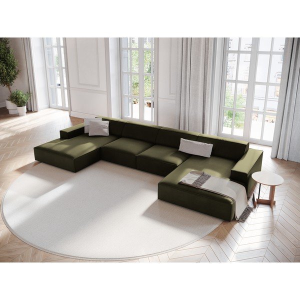 Khaki sametová modulární rohová pohovka (do "U") Jodie – Micadoni -image-1