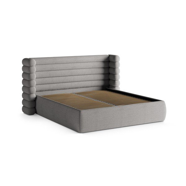 Šedá čalouněná dvoulůžková postel s úložným prostorem s roštem 200x200 cm Mount – Micadoni -image-3