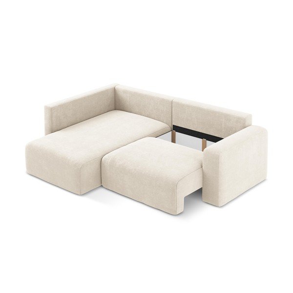 Krémová žinylková rozkládací/s úložným prostorem rohová pohovka (levý roh/do L) Kona – Makamii-image-4