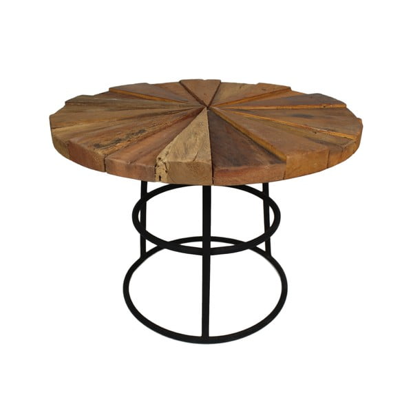 Odkládací stolek s deskou  z teakového dřeva s černými nohami HSM collection Sun Round, ⌀ 60 cm