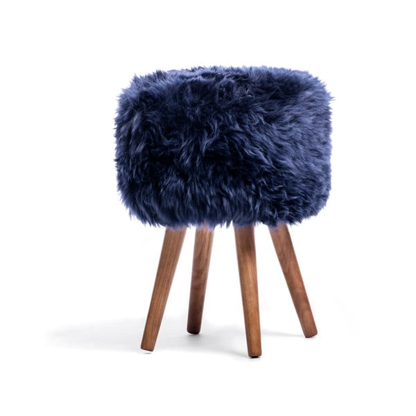 Stolička s tmavě modrým sedákem z ovčí kožešiny Royal Dream, ⌀ 30 cm