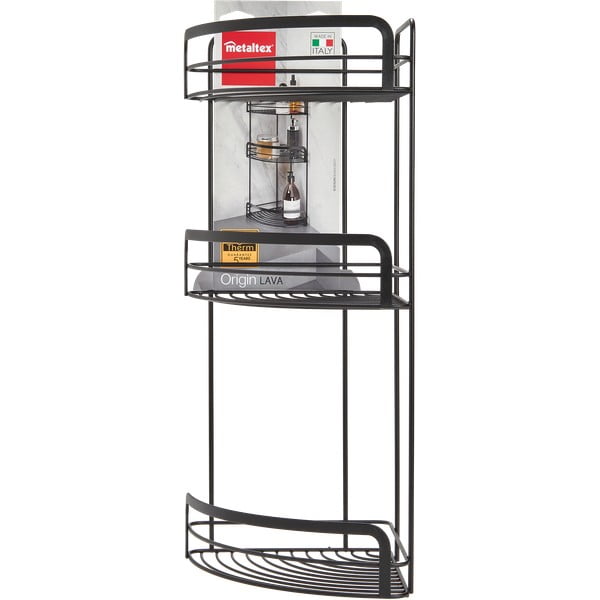 Černá třípatrová rohová koupelnová police Metaltex Origin-image-2