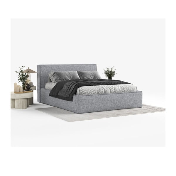 Šedá čalouněná dvoulůžková postel s úložným prostorem s roštem 200x200 cm Lounge L – Maison de Rêve-image-1