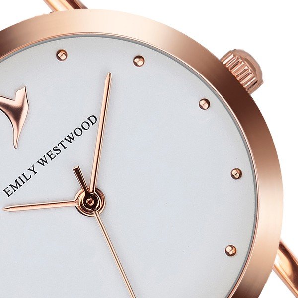 Dámské hodinky s bílým páskem z pravé kůže Emily Westwood Vintage-image-2