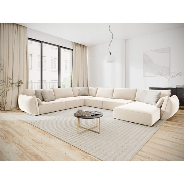 Béžová sametová rohová pohovka (levý roh/do "U") Vanda – Mazzini Sofas-image-1