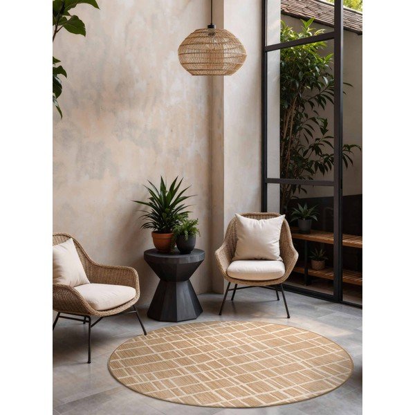 Krémový/v přírodní barvě kulatý vnitřní a venkovní koberec ø 200 cm Haringey Crouch – Ted Baker-image-1
