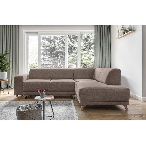 Hnědá rozkládací/s úložným prostorem rohová pohovka (pravý roh/do L) Classy Sophie – Miuform-image-1