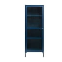 Modrá kovová vitrína Unique Furniture Bronco, výška 160 cm