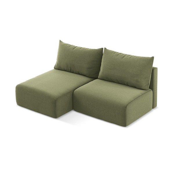 Zelená sametová rozkládací/s úložným prostorem rohová pohovka (levý roh/s lenoškou) Kalena – Makamii-image-3