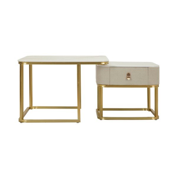 Krémové/ve zlaté barvě konferenční stolky v sadě 2 ks v dekoru mramoru 50x70 cm Beauty – Mauro Ferretti