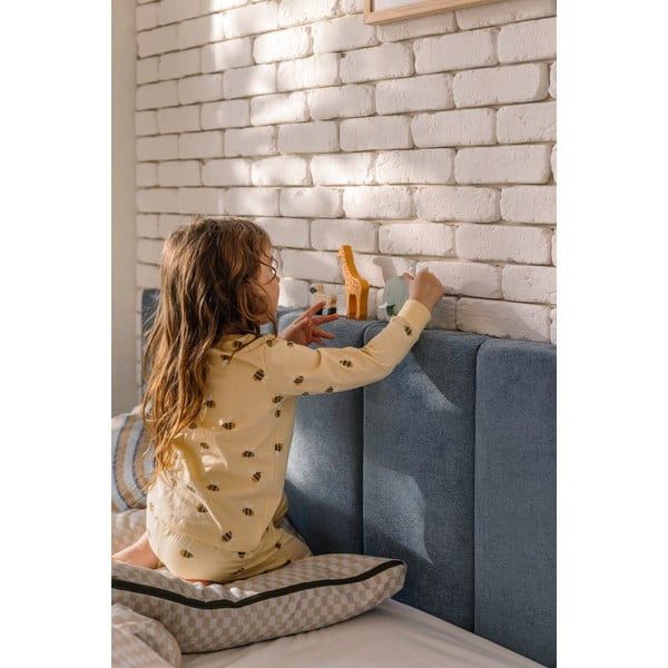 Modrá čalouněná dvoulůžková postel s úložným prostorem s roštem 180x200 cm Thessa Bold Line – Bonami Selection-image-3