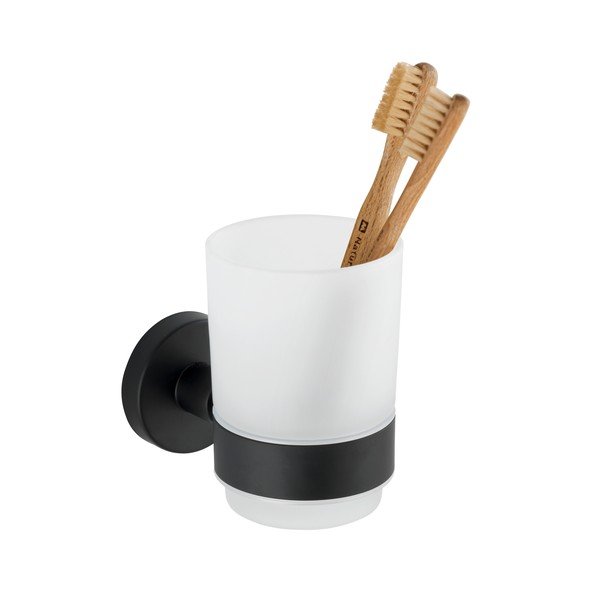 Matně černý nástěnný skleněný kelímek na zubní kartáčky Bosio – Wenko-image-2