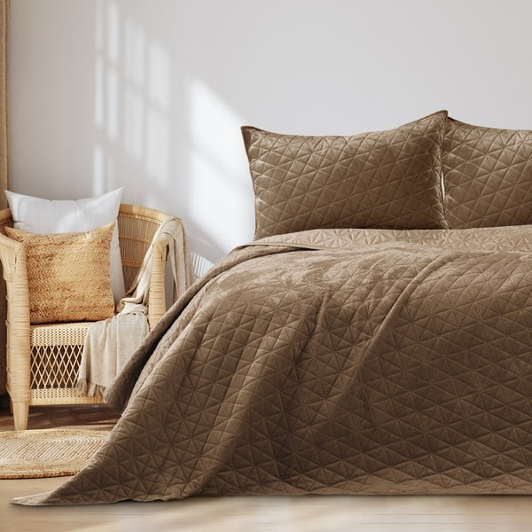 Světle hnědý sametový prošívaný přehoz 170x210 cm Laila – AmeliaHome-image-1
