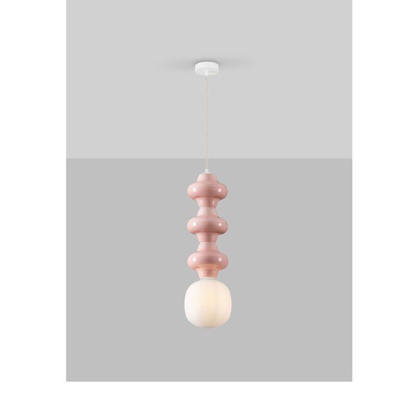Bílé/světle růžové keramické závěsné svítidlo se skleněným stínidlem ø 18 cm Clio – Nova Luce-image-3