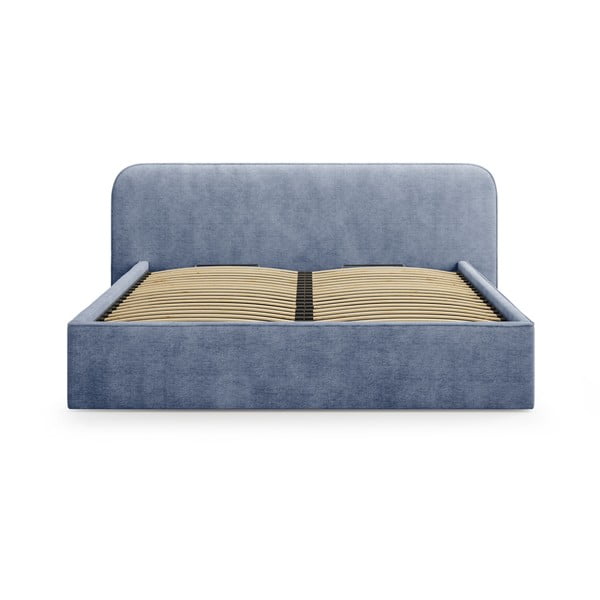 Tmavě modrá čalouněná dvoulůžková postel s úložným prostorem s roštem 160x200 cm Elizabeth – Micadoni -image-4