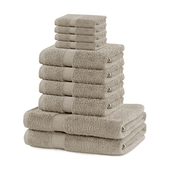 Béžové froté bavlněné ručníky a osušky v sadě 10 ks Marina – DecoKing