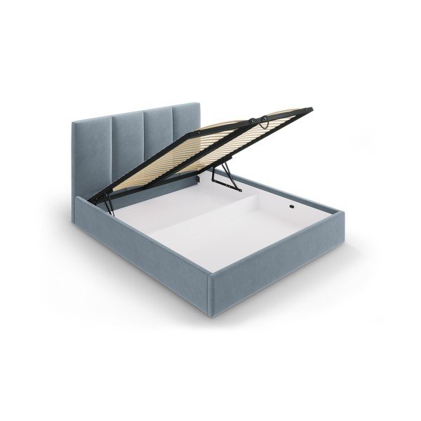Světle modrá čalouněná dvoulůžková postel s úložným prostorem s roštem 180x200 cm Juniper – Mazzini Beds-image-3
