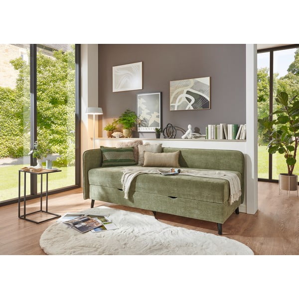 Zelená čalouněná jednolůžková postel s úložným prostorem 120x200 cm Kiruna – Meise Möbel-image-1
