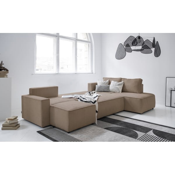 Béžová manšestrová rozkládací rohová pohovka (pravý roh/do "U") Brave Dave – Miuform-image-3