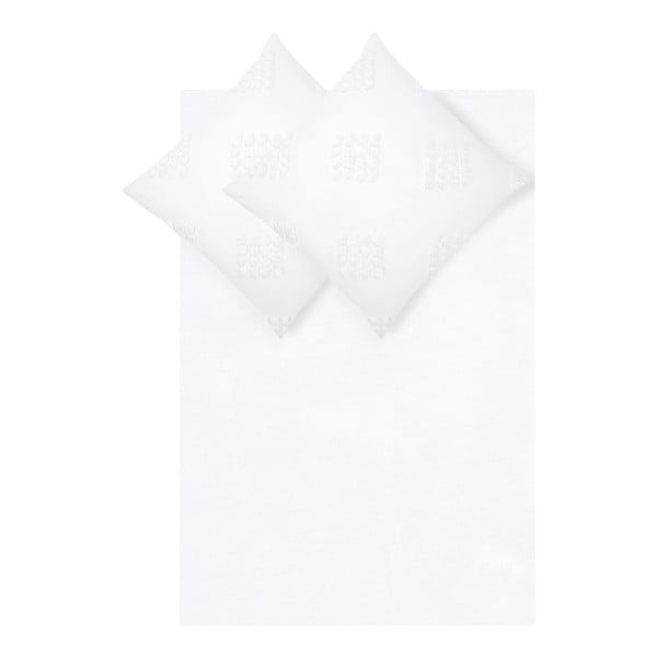 Bílé povlečení na dvoulůžko z bavlněného perkálu Westwing Collection Fia, 200 x 200 cm