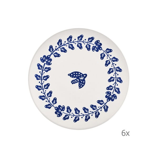 Sada 6 bílo-modrých porcelánových talířů Mia Bloom, ⌀ 26 cm