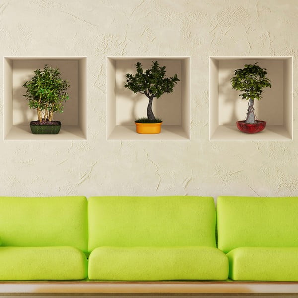Sada 3 samolepek s 3D efektem Ambiance Bonsai Trees-image-1